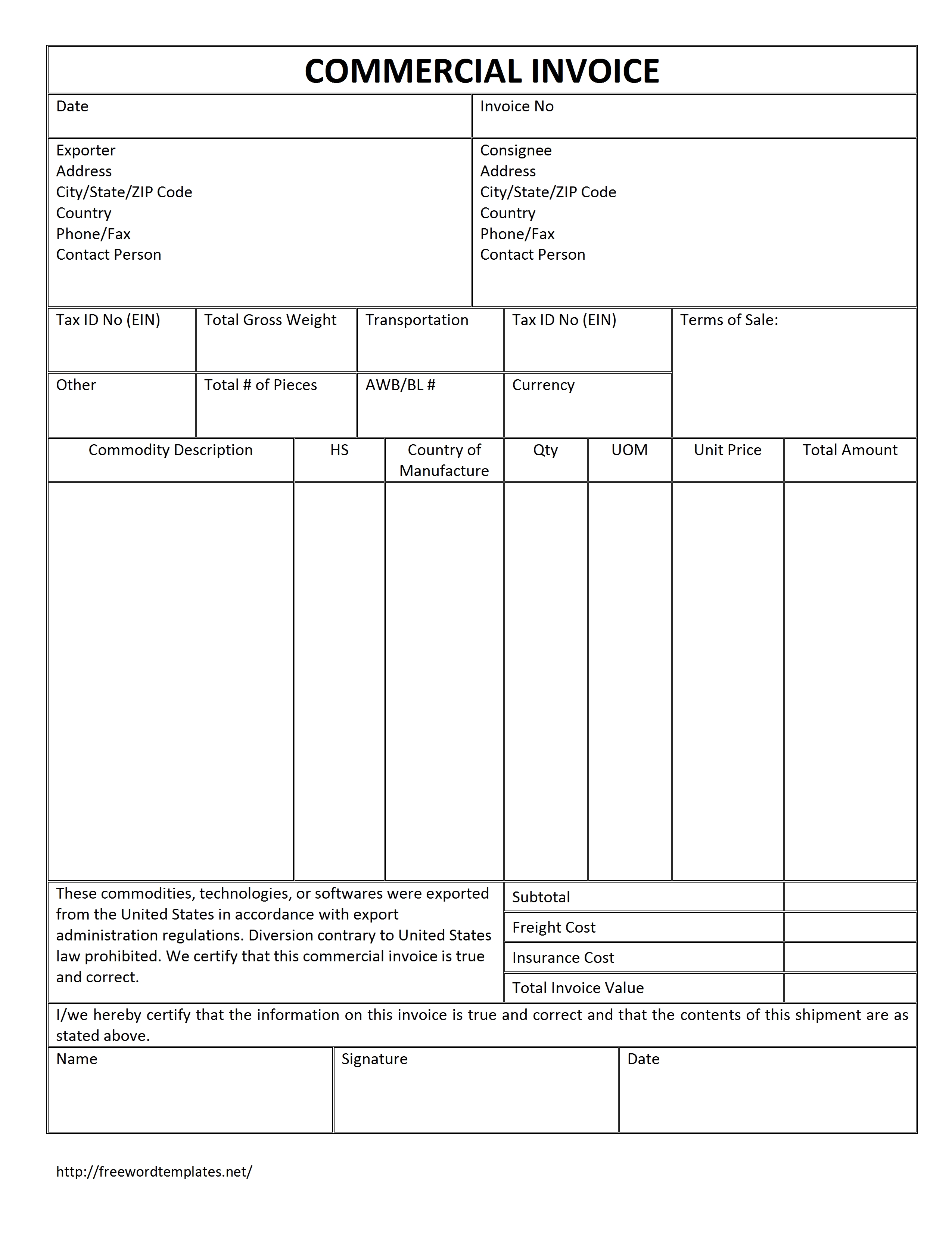نمونه COMMERCIAL INVOICE